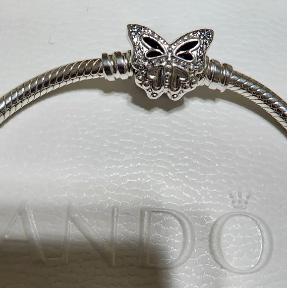 Pandora Moments Butterfly Clasp Snake Chain Bracelet 7.5 IN
